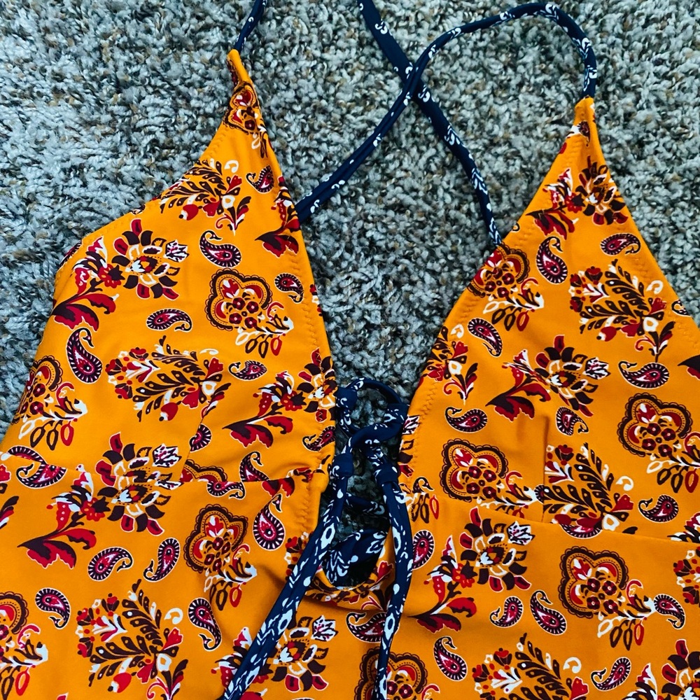 Orange and Navy Paisley Cupshe One-Piece